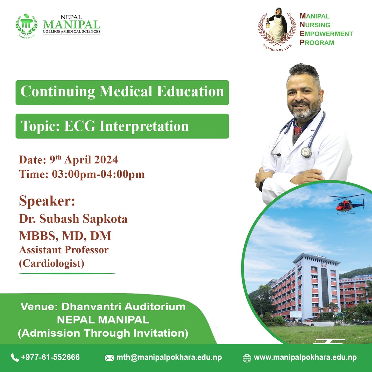 Continuing Medical Education (CME) on ECG Interpretation.

#Training #ECGinterpretation #NepalManipal #ManipalTeachingHospital #PokharaManipalTeachingHospital
#ManipalPokhara #Manipal #PokharaManipal #BATASorganization
#BATASnepal #BATASmanipal