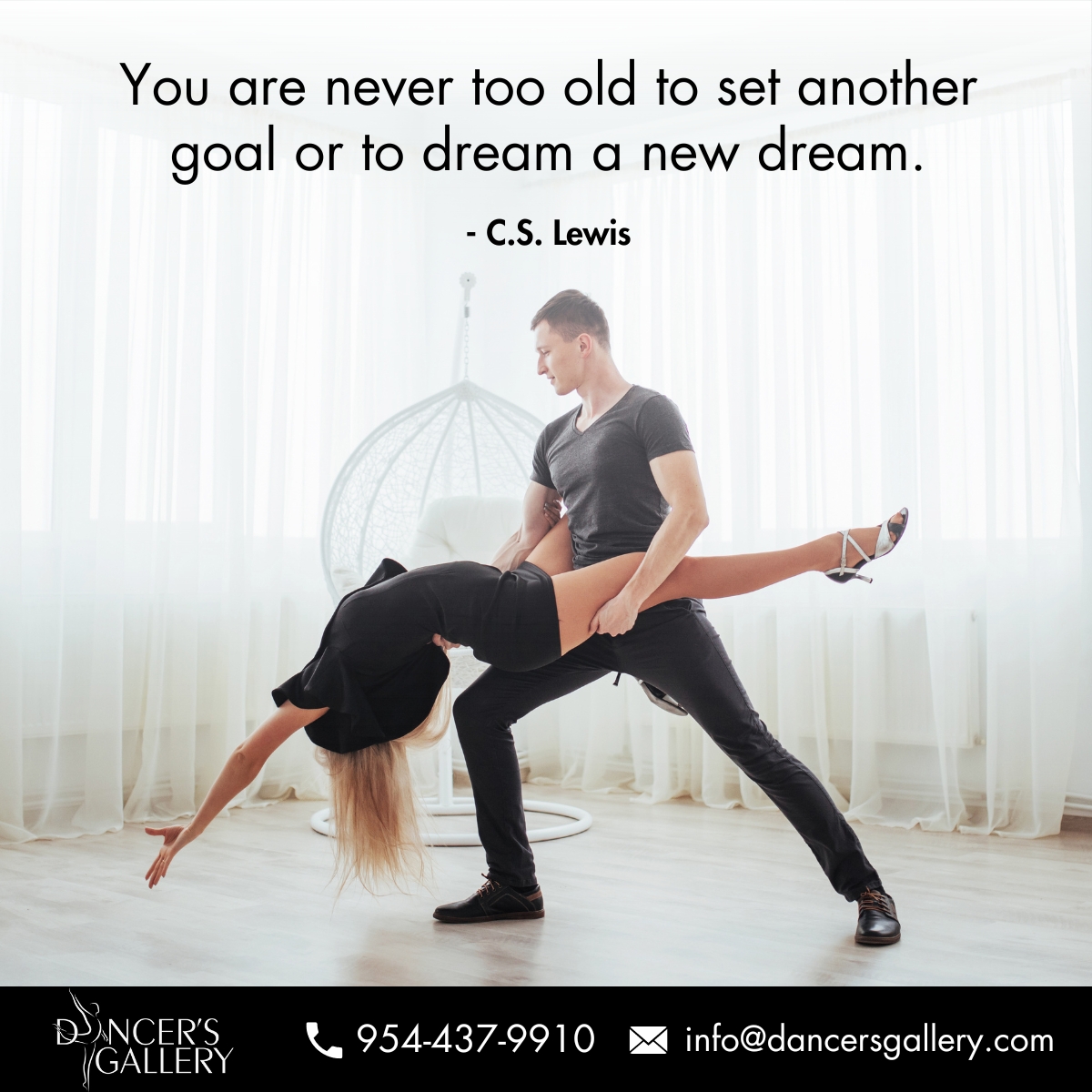 “You are never too old to set another goal or to dream a new dream.” - C.S. Lewis

#quoteoftheday #dancestudiomiami #danceclasses #dancelover #dancelove #dancegoals #dancelife #lovefordance #miamidanceclasses #coopercitydancestudio #dancestudiocoopercity #davieflorida