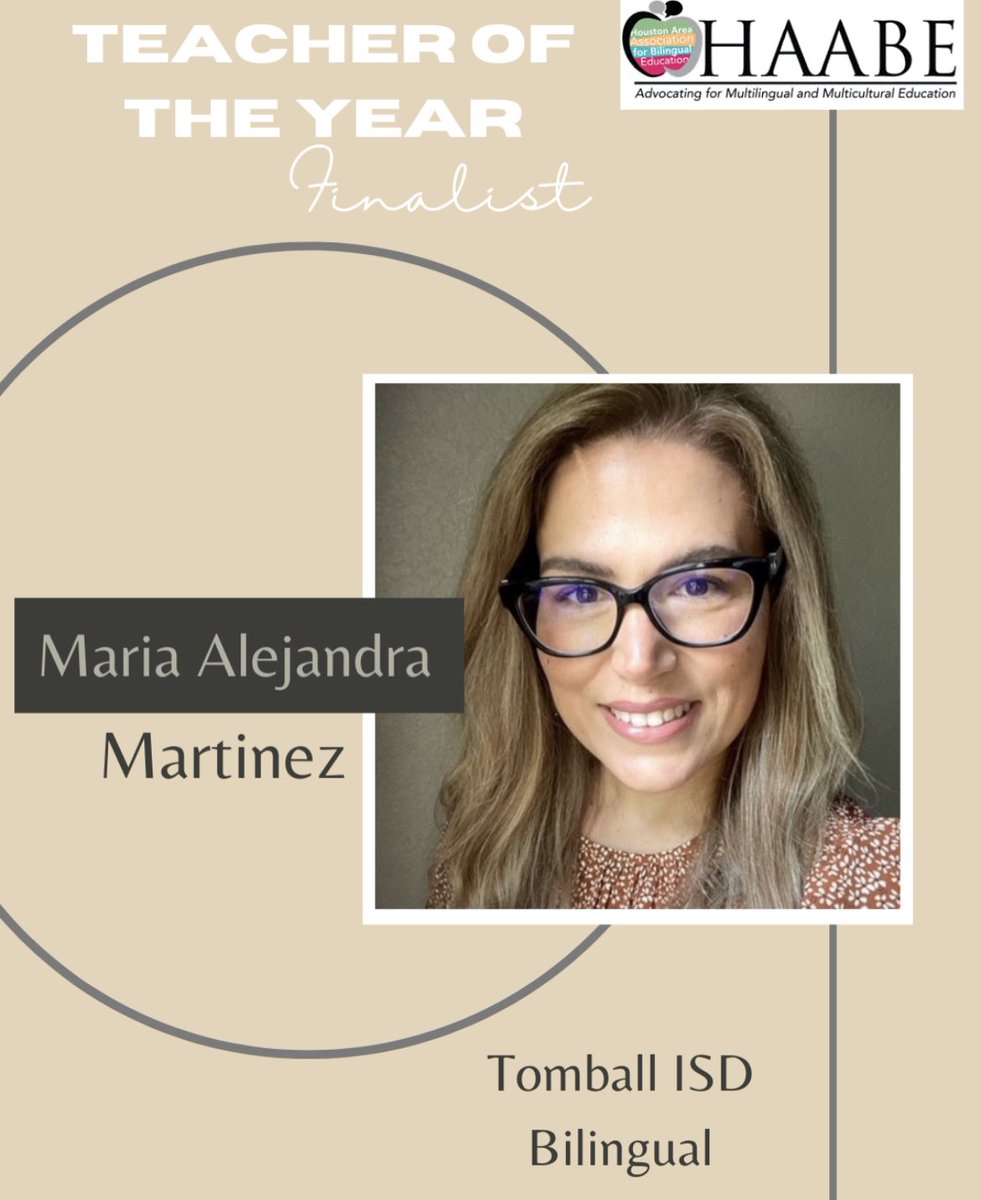 Congratulations! 🎉✨ Introducing our 2024 HAABE Bilingual Teacher of the Year (TOY) Finalist: Maria Alejandra Martinez! 🌟 @TomballISD Visit the official website to purchase your tickets: haabe.org/toy-ticket-ord… #HAABE #TeacheroftheYear #HAABETOY #HAABE2024 #HAABETOY2024