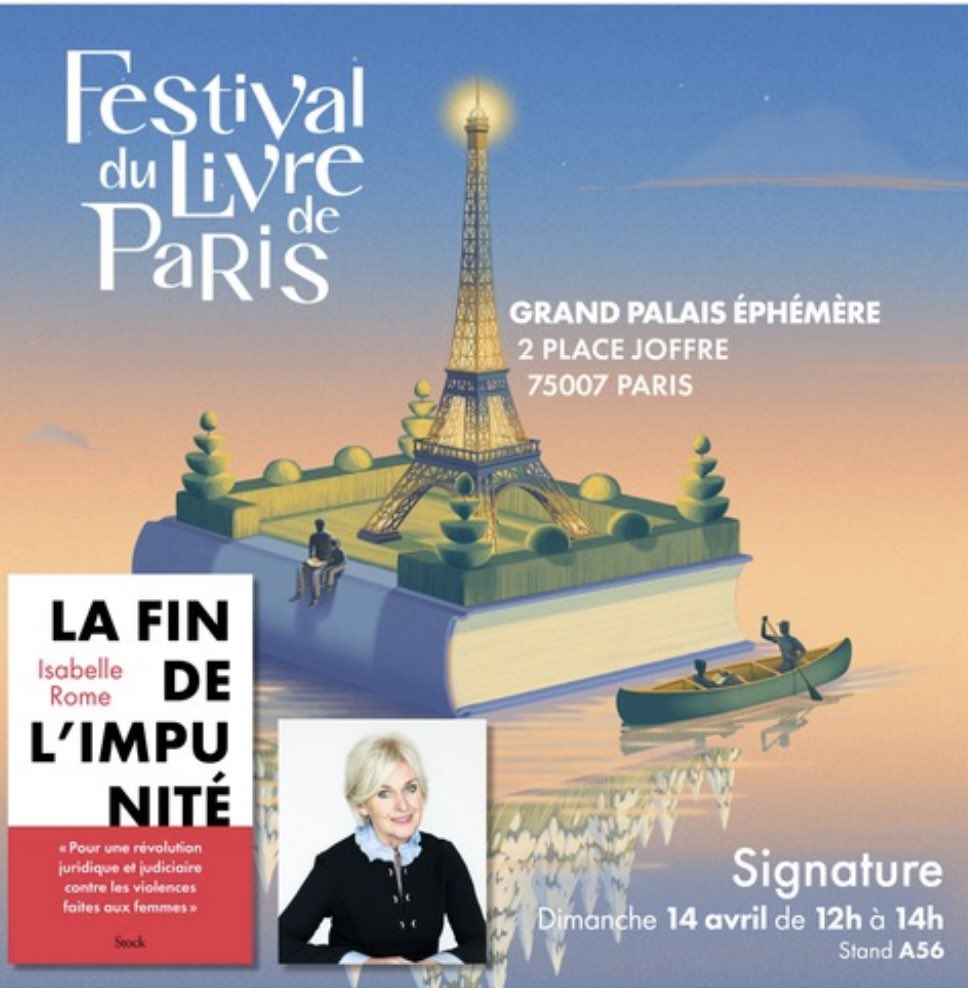 Venez me retrouver dimanche 14 avril de 12 h à 14 h au festival du livre de Paris place Maréchal Joffre, au stand des @EditionsStock , A 56 . Pour mon livre «  La fin de l’impunité ».