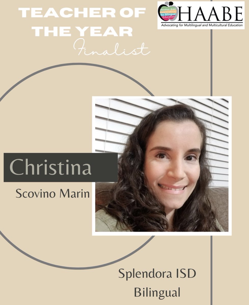Congratulations! 🎉✨ Introducing our 2024 HAABE Bilingual Teacher of the Year (TOY) Finalist: Christina Scovino Martin! 🌟 @SplendoraISD Visit the official website to purchase your tickets: haabe.org/toy-ticket-ord… #HAABE #HAABETOY #HAABE2024 #HAABETOY2024