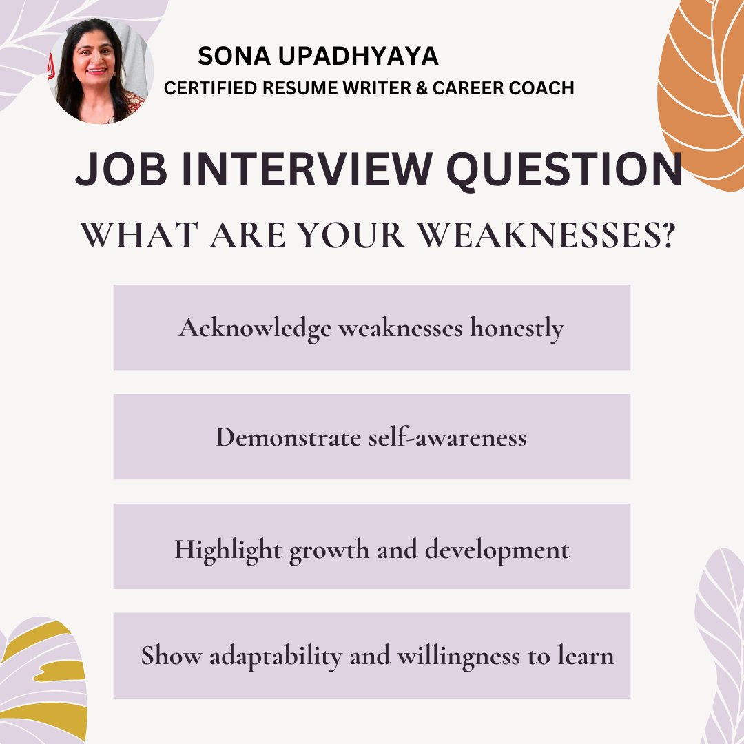 Remember to choose a weakness that is relevant to the job and not one that would raise concerns about your ability to perform the required tasks effectively. #jobinterview #CareerDevelopment