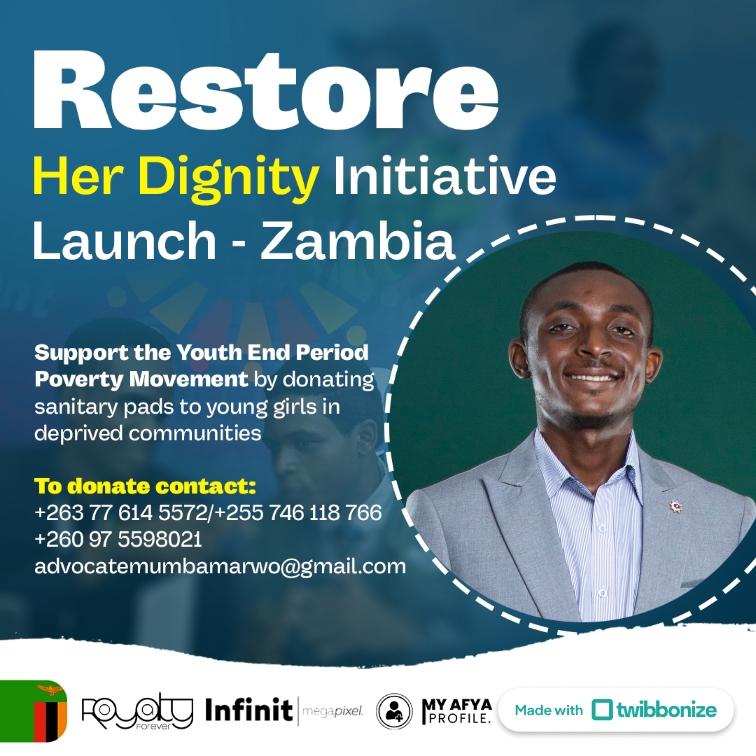 💡The Youth End Period Poverty Movement is glad to have Captain @simfukwe_martin🇿🇲 on board🤝 The Restore Her Dignity Initiative will also target men & boys in its efforts to combat #periodpoverty & eradicate embarrassment and shame surrounding #periods. 
#beatperiodpoverty