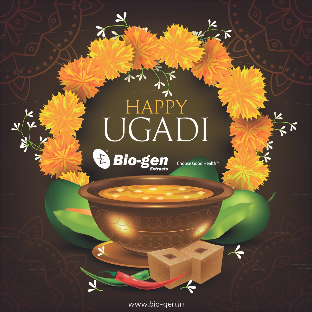 Happy Ugadi Everyone!

May this Ugadi bring you abundant happiness, success, good fortune and endless opportunities to Choose Good Health™

Wishing you and your loved ones a Happy Ugadi!

#biogenextracts #Ugadi #NewBeginnings #Prosperity #Joy #Celebration #HappyUgadi