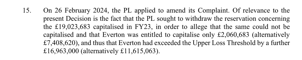 🚨Everton's additional case to be heard on FY22/23 will assess whether the breach is for an additional total of £11.5m-£17m for FY23 plus a further £6.5m for FY21 and FY22 - so up to an additional £23.5m of breach🚨 There are potential knock ons. To be prudent, Everton will need…