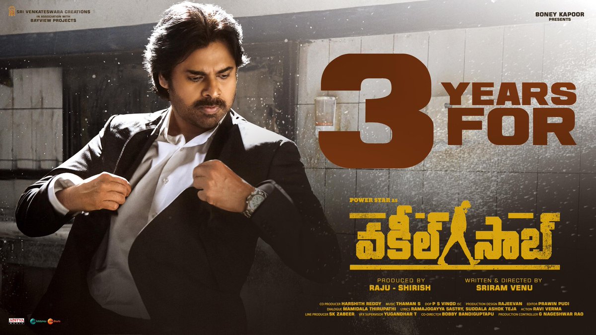 Sri Venkateswara Creations (@svc_official) on Twitter photo కోర్టులో వాదించడం తెలుసు 😎
కోటు విప్పి కొట్టడమూ తెలుసు 🔥
It’s been 3 years since the power packed comeback of Powerstar <a href="/PawanKalyan/">Pawan Kalyan</a> that took the world under his spell ❤️🔥❤️🔥
#VakeelSaab 💥
#SriramVenu <a href="/prakashraaj/">Prakash Raj</a> <a href="/SVC_official/">Sri Venkateswara Creations</a> <a href="/i_nivethathomas/">Nivetha Thomas</a> <a href="/yoursanjali/">Anjali</a>
<a href="/AnanyaNagalla/">Ananya Nagalla</a> కోర్టులో వాదించడం తెలుసు 😎
కోటు విప్పి కొట్టడమూ తెలుసు 🔥
It’s been 3 years since the power packed comeback of Powerstar <a href="/PawanKalyan/">Pawan Kalyan</a> that took the world under his spell ❤️🔥❤️🔥
#VakeelSaab 💥
#SriramVenu <a href="/prakashraaj/">Prakash Raj</a> <a href="/SVC_official/">Sri Venkateswara Creations</a> <a href="/i_nivethathomas/">Nivetha Thomas</a> <a href="/yoursanjali/">Anjali</a>
<a href="/AnanyaNagalla/">Ananya Nagalla</a>