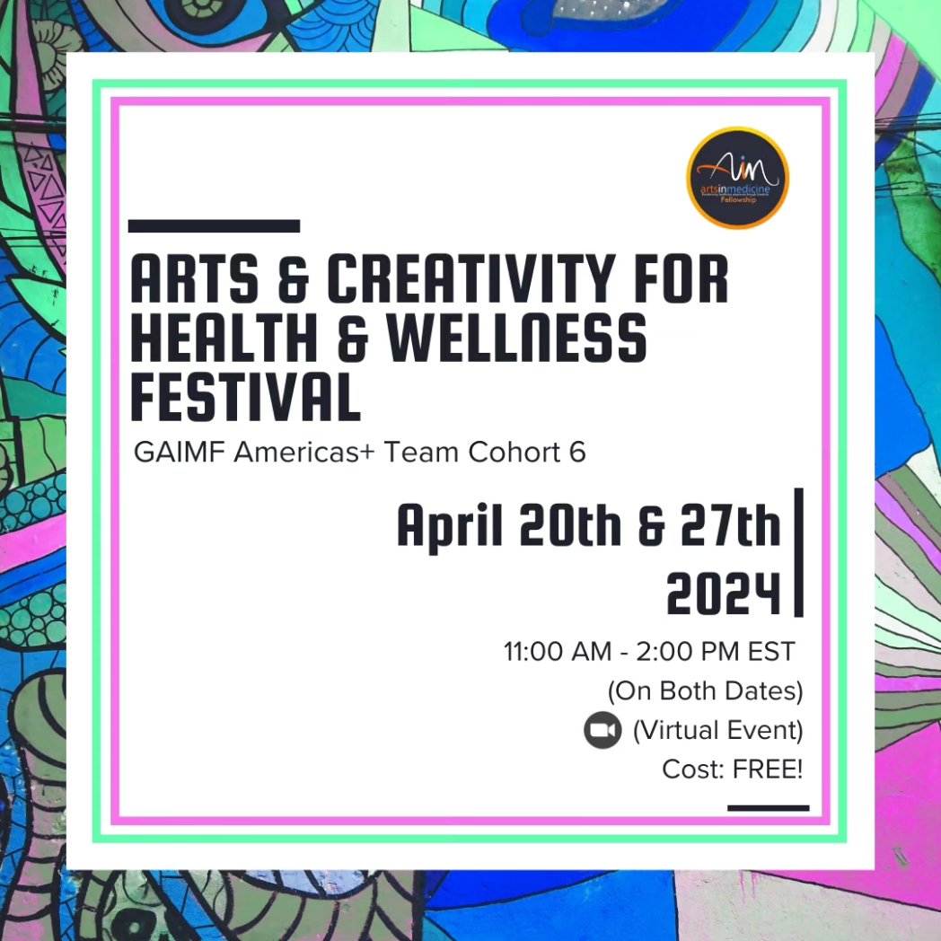 JenKuo625's tweet photo. Please join and invite others to this special free virtual event in collaboration with @ArtsinF 🎨✍️🕺📸🧘🏻‍♀️! Register at https://t.co/lI5jGfI3SV

#artsinmedicine #artsinhealth #wellnessfestival #globalartsinmedicine #healthandwellness https://t.co/BIX2JqoZT2