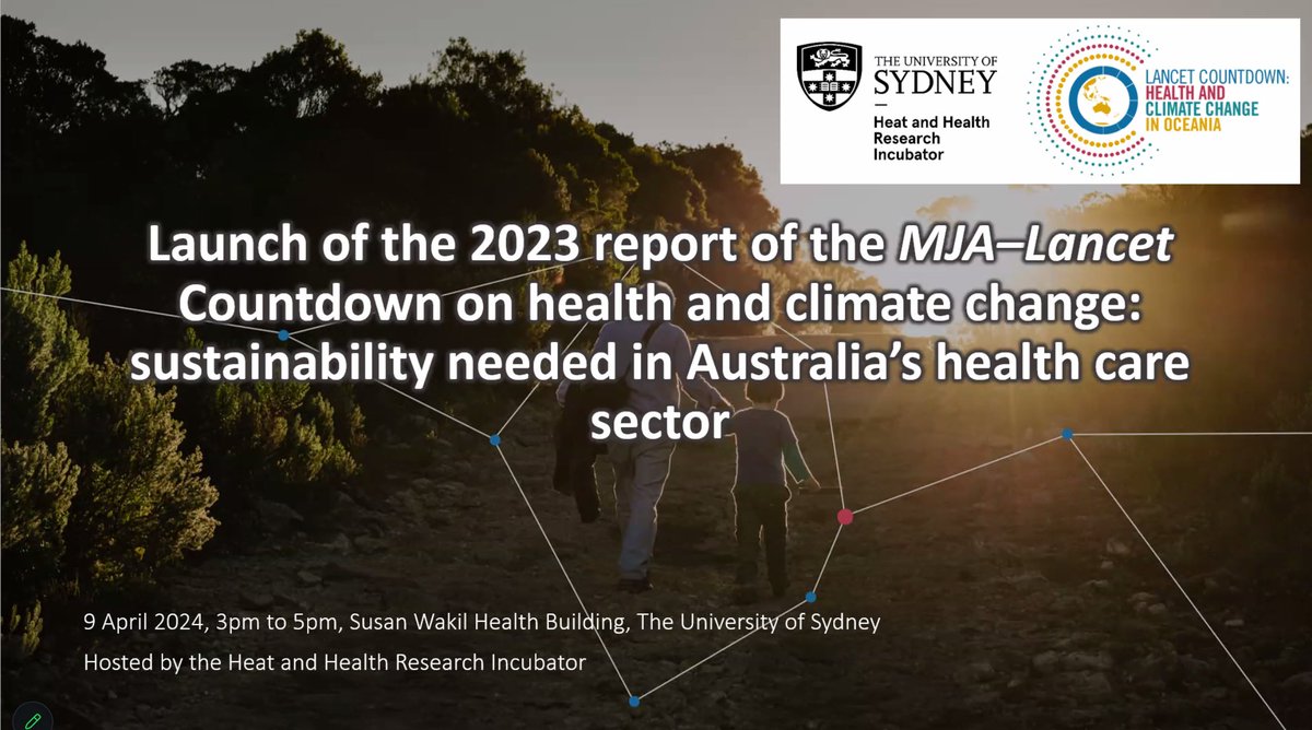 The 6th annual report of @themja-@LancetCountdown on health & climate change is launching now! Hosted by @HeatHealth_USYD. Check out the new research here: mja.com.au/journal/2024/2…