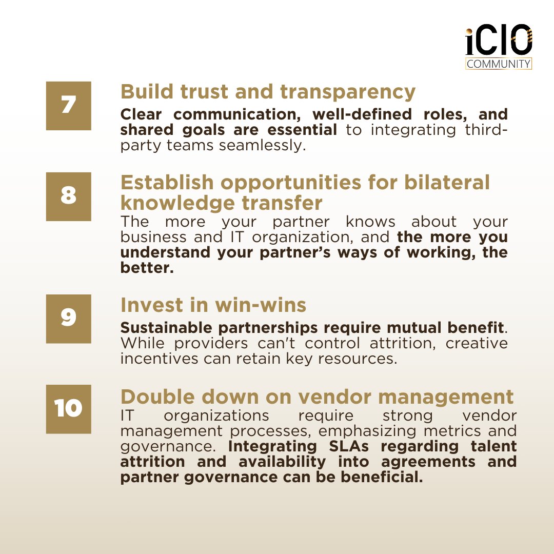 CIOs now prioritize specialized partners for strategic skills, moving beyond traditional outsourcing. Follow these practices and explore new partnership approaches.

#ITLeaders #iCIOCommunity