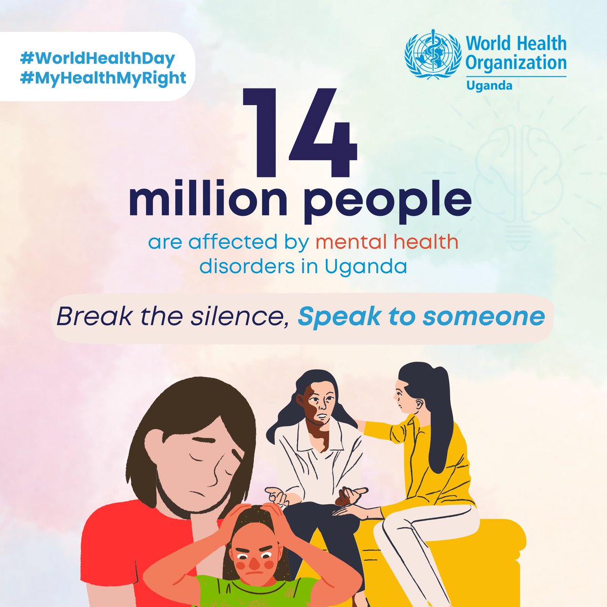 Over 14 million people in #Uganda are affected by mental health disorders which may result in disability, illness & death. @WHO supports the adaption & impl. of @WHO Mental Health Gap Action Program to scale up availability & access to mental health services. #WorldhealthDay