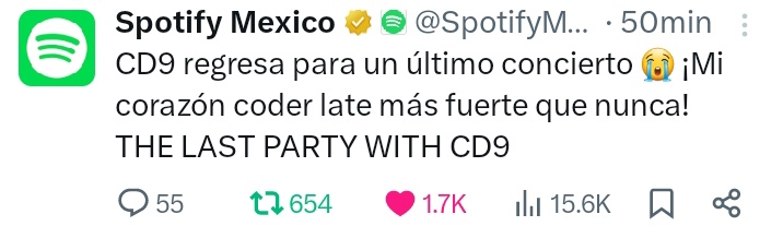 rosescrewfl's tweet photo. @SpotifyMexico el más Coder✨️

THE LAST PARTY WITH CD9 https://t.co/0hy8h1au7z
