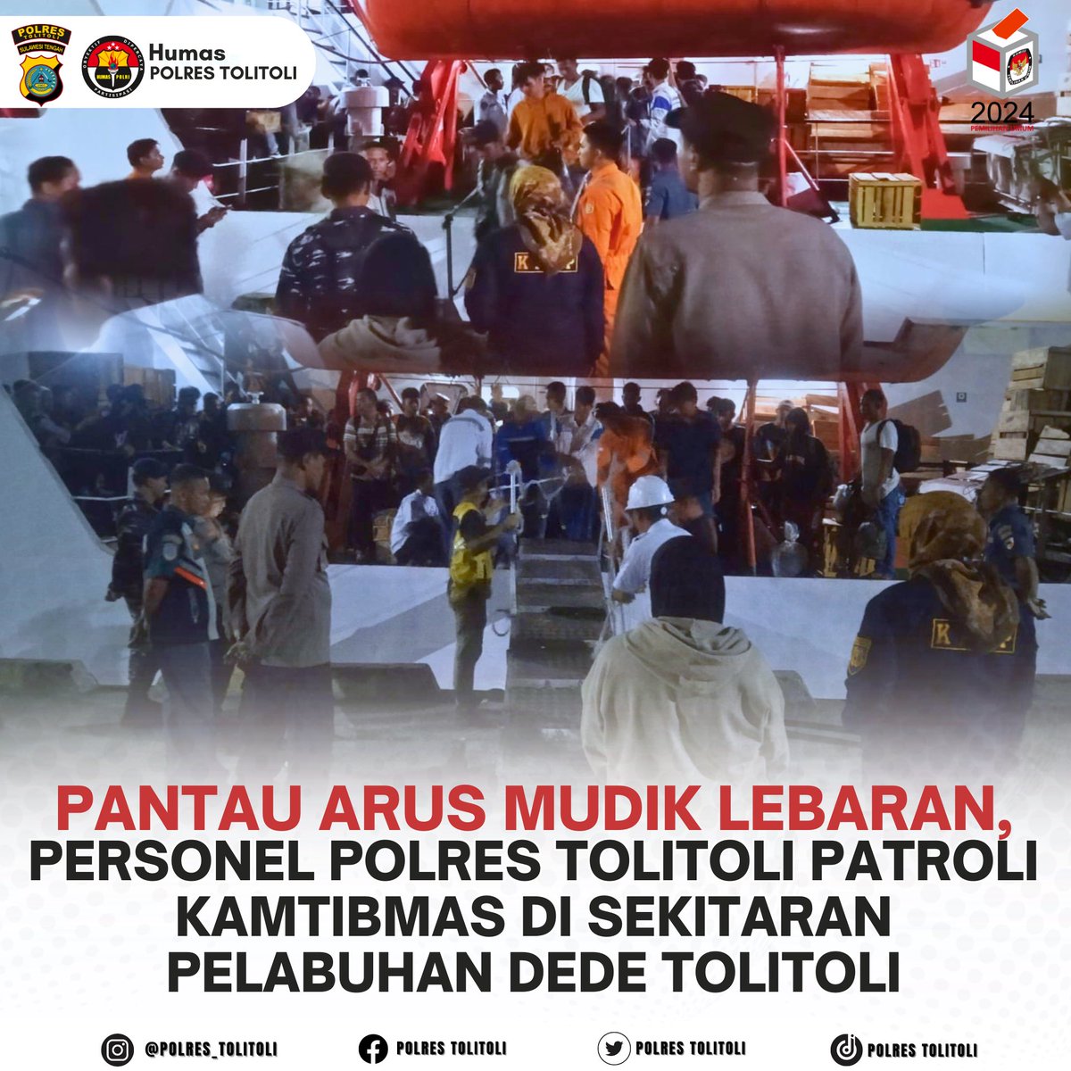 Guna mencegah terjadinya tindak kriminalitas serta memantau perkembangan mudik lebaran yang berada di Pelabuhan, Polres Tolitoli melalui Personel Pengamanan Operasi Ketupat Tolitoli 2024 melaksanakan patroli diseputaran pelabuhan Dede Tolitoli.

#polrestolitoli 
#mudiklebaran