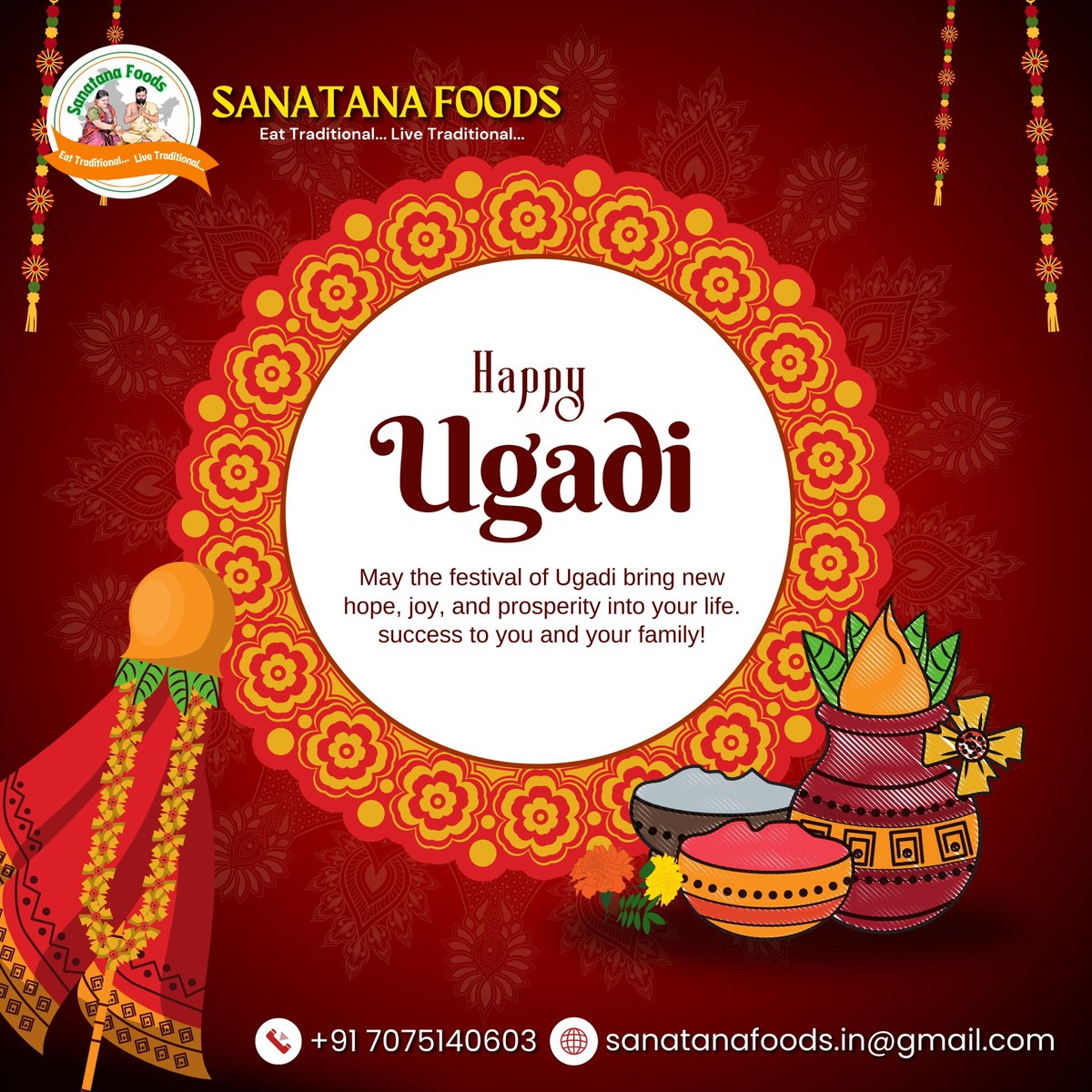 SanatanaFoods's tweet photo. 🌟 Happy Ugadi from Sanatana Foods! 🌟
May this Ugadi bring you joy, prosperity, and an abundance of delicious moments shared with loved ones. 
 #Ugadi #NewYear #SanatanaFoods #Celebration #FlavorsofTradition https://t.co/XzGA1pRgVi