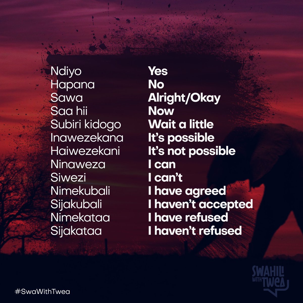 Hamjambo 
More #Swahili common phrase for daily use 
#SwaWithTwea