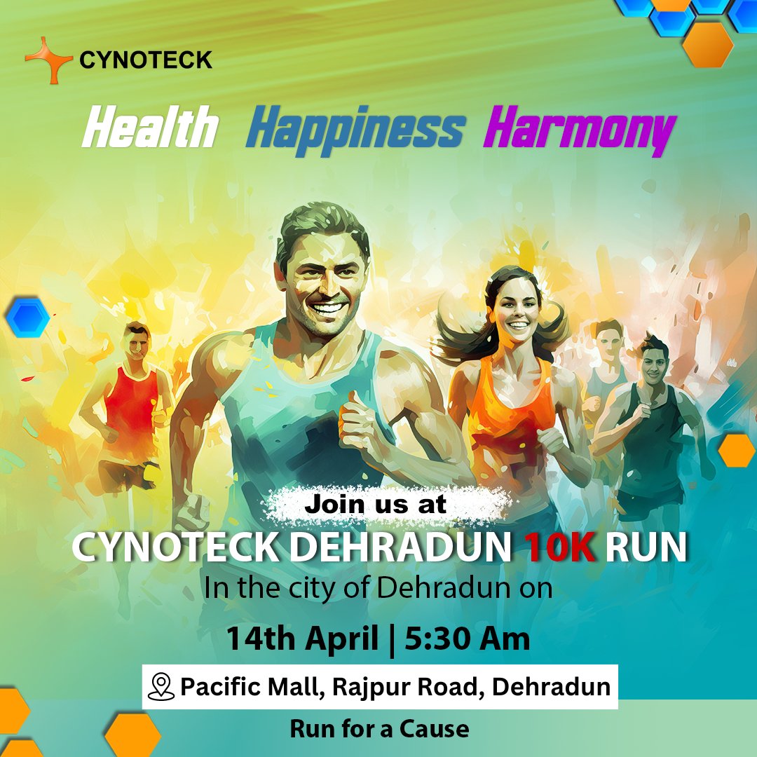 Attention all fitness enthusiasts in Dehradun! 🏃‍♀️ Join us for the 4th edition of the Cynoteck Dehradun 10k Run 2024 on April 14, 2024, starting from Pacific Mall, Dehradun. Register here: townscript.com/e/dehradun-10k… . . #Fitness #Cynoteck10kRun #RunforaCause #Marathon #Runners