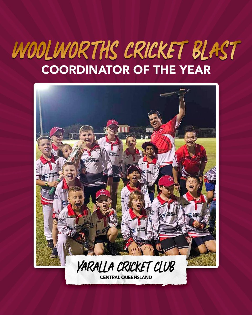 Congratulations to Woolworths Cricket Blast Coordinators the Year, Mitch Woodward and Mick & Emily Slatter from Yaralla Cricket Club! 🏆