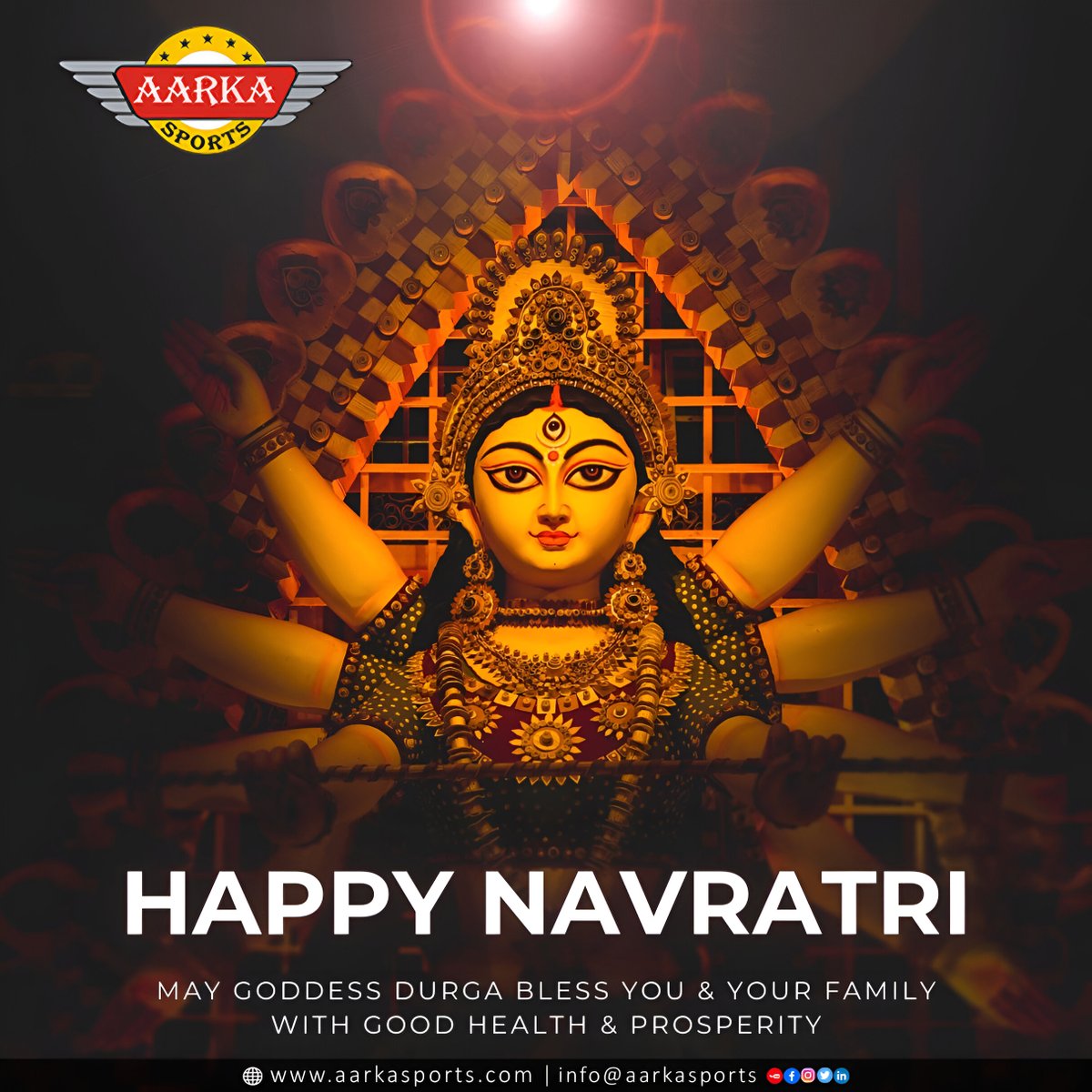 🎉 Wishing everyone a joyous and prosperous Navratri from Aarka Sports Management Pvt Ltd! 🙏🌼

May this auspicious occasion fill your life with happiness, prosperity, and blessings. Let the celebrations begin! 🌟 

#Navratri #AarkaSports #FestiveGreetings #Blessings #Joy 🎊