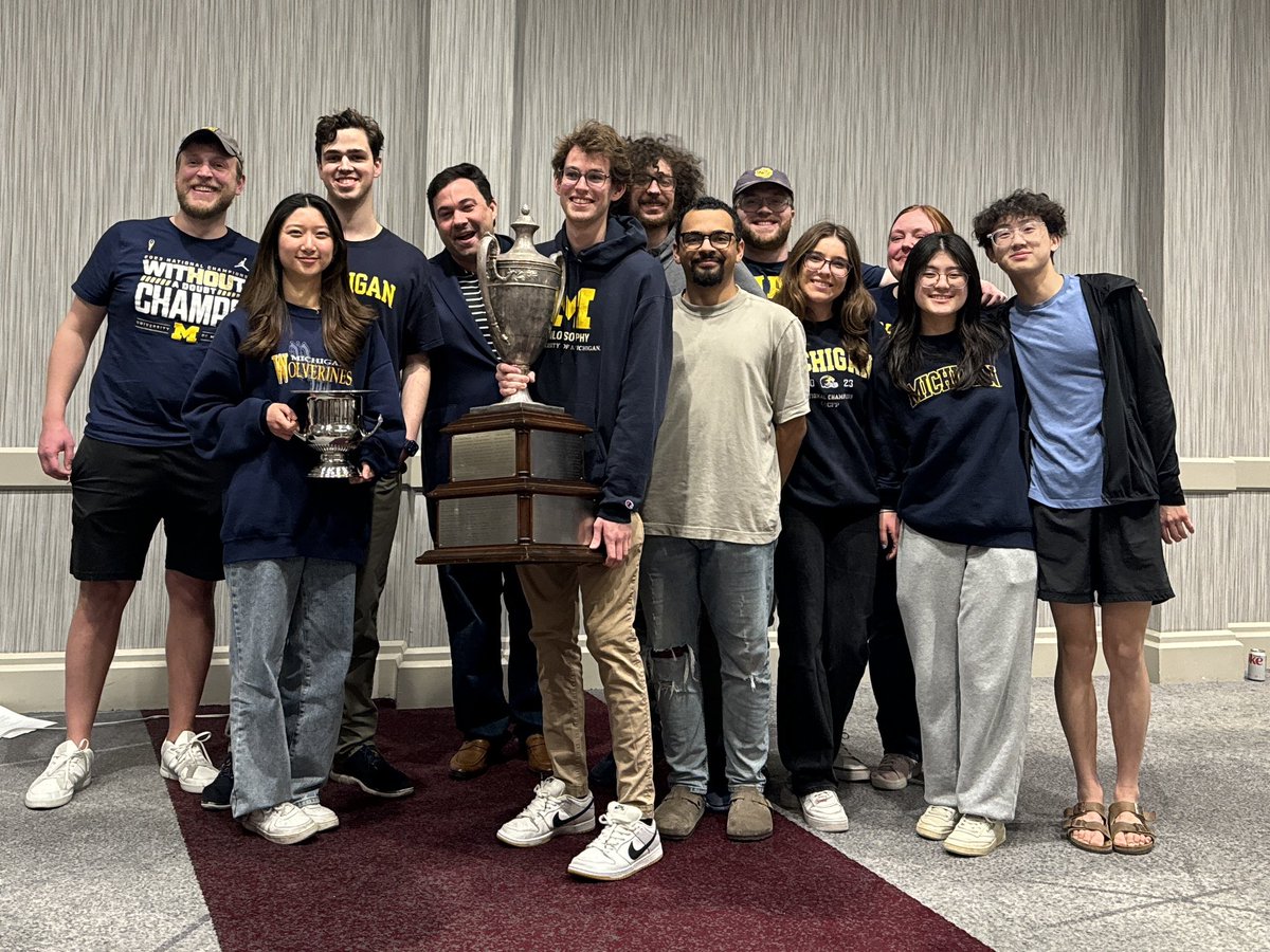michigandebate's tweet image. University of Michigan debaters Kelly Phil/Bennett Dombcik win the 2024 78th National Debate Tournament over Kansas RS on a 5-0 decision. Go Blue!