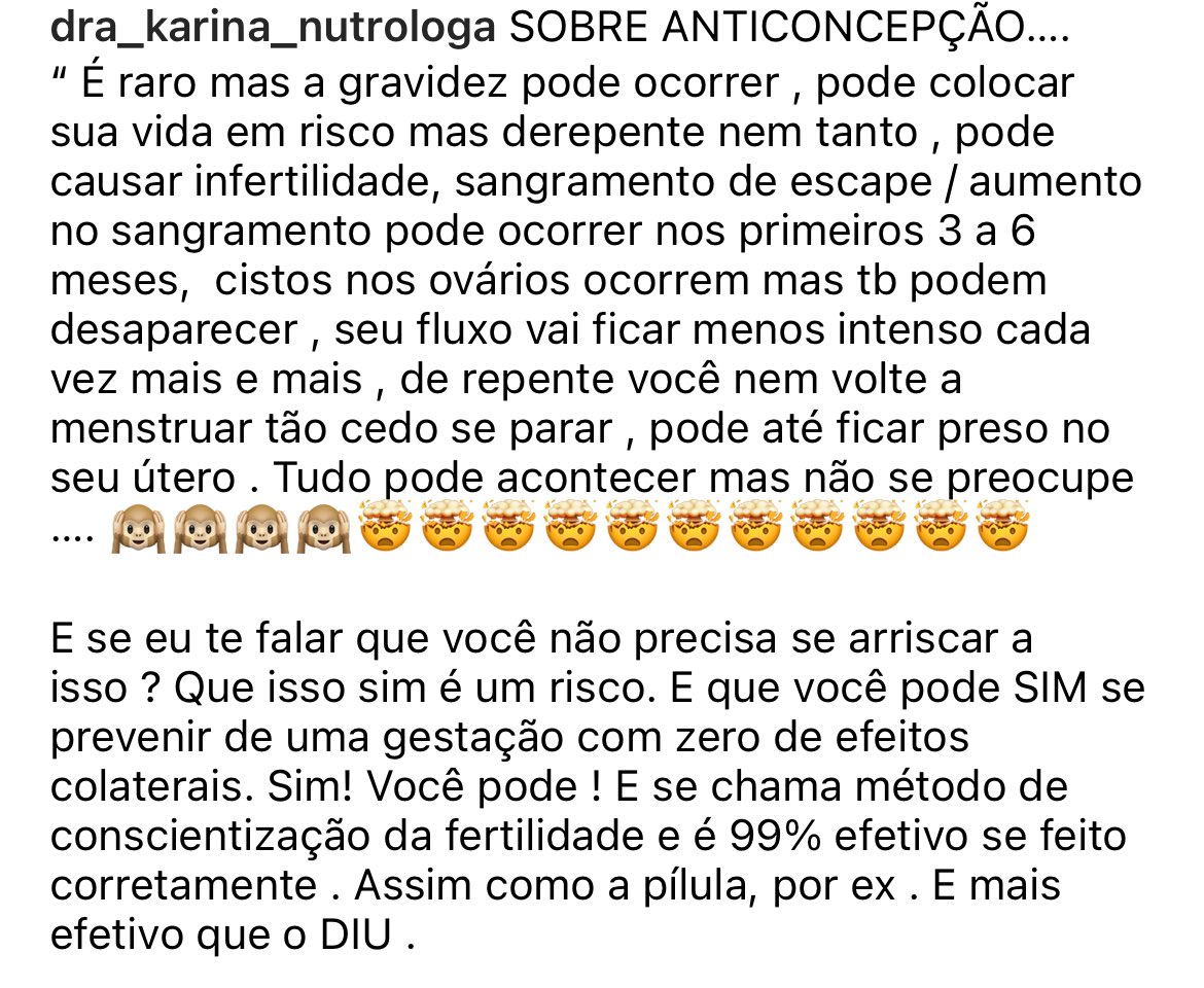 Dra Karina nutróloga nunca foi apresentada a uma coisa chamada camisinha. É muito bom, viu Karina? Previne até HIV.