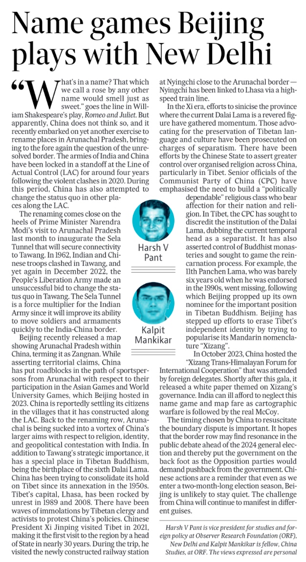 In our joint analysis in @htTweets, Prof. Harsh V. Pant & I argue that #Arunachal Pradesh is being sucked into a vortex of China’s larger aims with respect to #Tibet ’s religion and identity, and geopolitical contestation with India. #China #DalaiLama