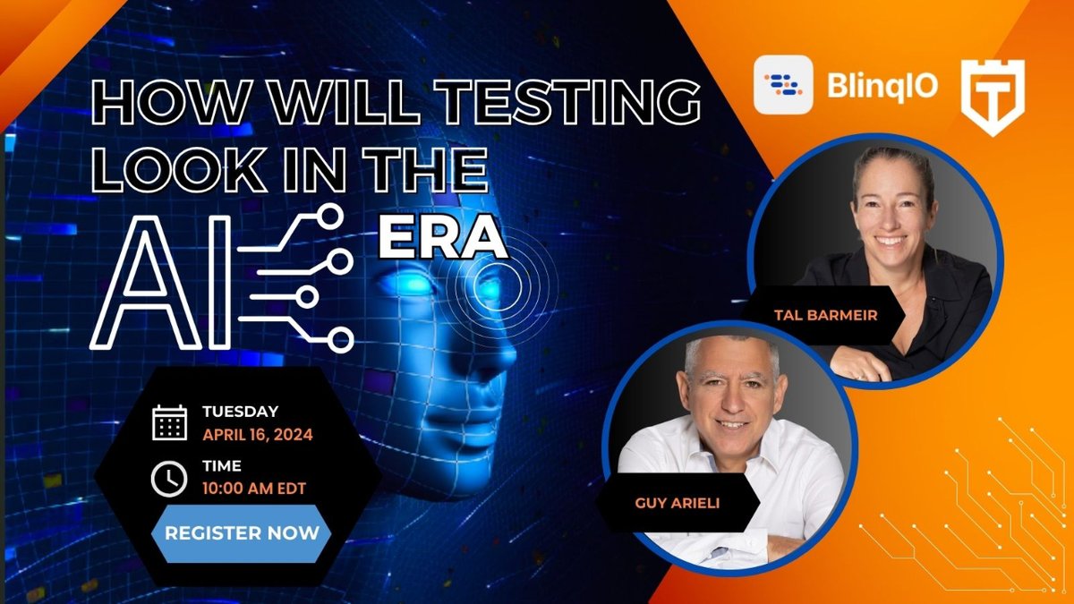 Discover how #AI is transforming testing with <a href="/guyarieli/">Guy Arieli</a> and @talbarmeir from <a href="/BlinqIo/">Blinq.io</a>. Learn about AI-driven #virtualtesters, #scalabletesting solutions, and multilingual capabilities. Don't miss these game-changing insights. Sign up now! 👉 testguild.com/webinar-how-wi…