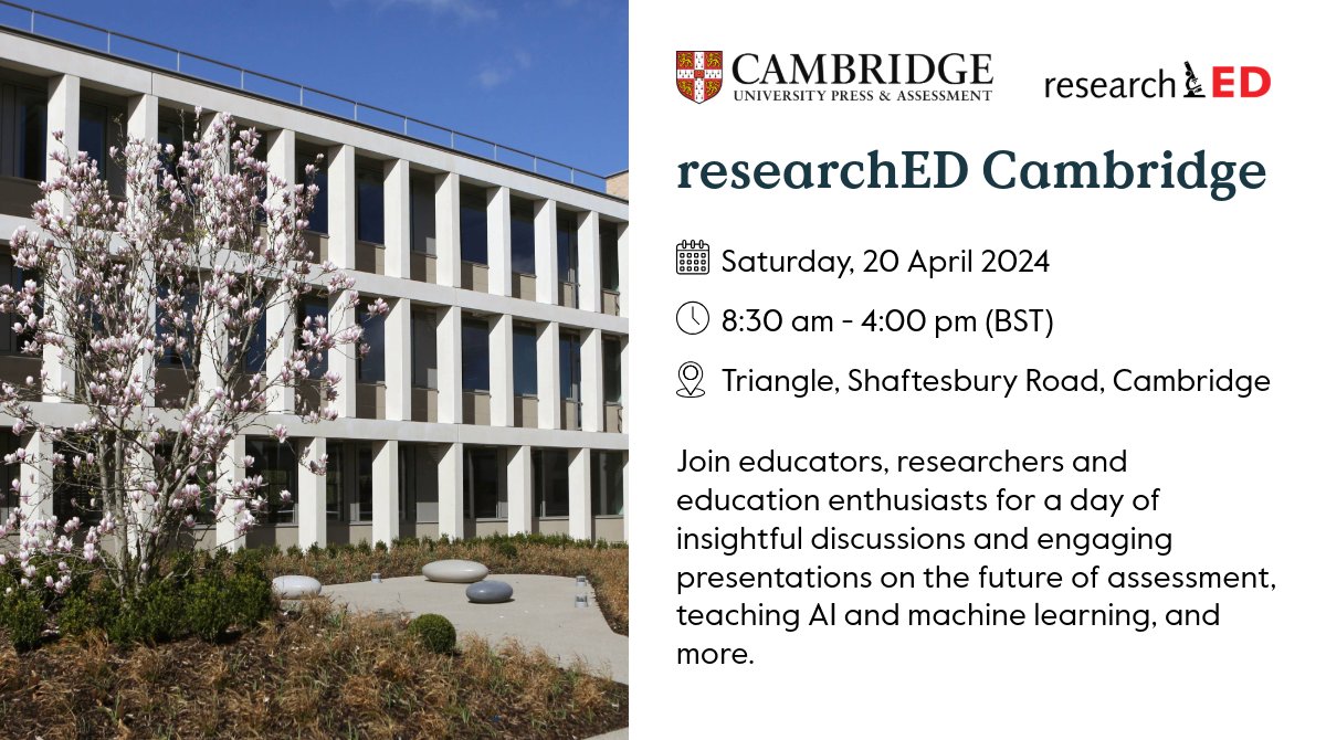 📢 Educators, researchers, and education enthusiasts, join us in #Cambridge on Saturday 20 April for @researchED1 Cambridge! Dive into the latest research and exchange ideas that will shape the future of education. Register today: ow.ly/m0yI50Rba3y @CEMatCambridge