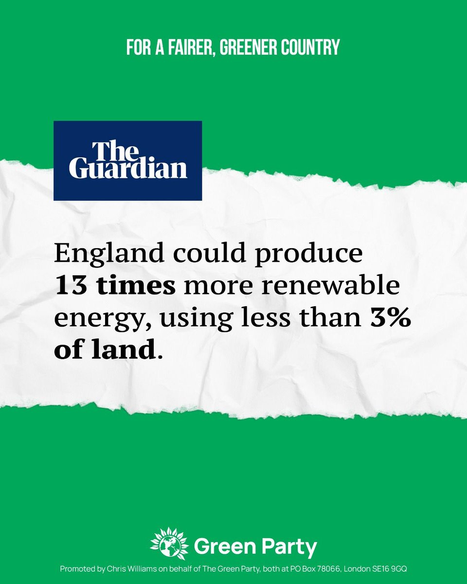 💡 The only thing standing in the way of clean renewable energy powering every home is political will.

💚 The Green Party would invest what is necessary in a just transition to a zero-carbon economy as well as investment in skills and training for workers.