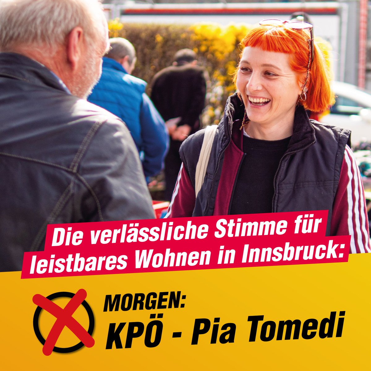 Morgen wir in #Innsbruck gewählt! Die etablierten Parteien haben vor der letzten Wahl viel versprochen, nach der Wahl ist davon nicht viel übrig geblieben. Damit sich das nicht wiederholt, braucht es eine verlässliche Stimme im Gemeinderat. Morgen: ✘ #KPÖ in Innsbruck