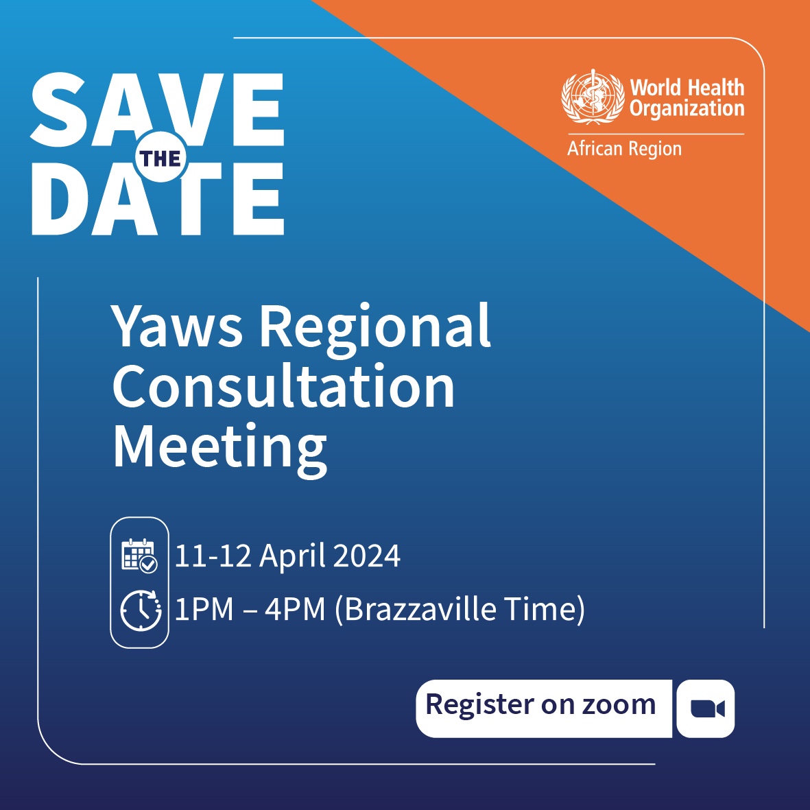 Three World Health Assembly resolutions have targeted yaws for eradication. A virtual consultation meeting will discuss actions to eradicate the disease by 2030. Join in! Date📅 : 11-12 April 2024 Time⏰: 1PM – 4PM (Brazzaville Time) Register here 👇🏿: who.zoom.us/webinar/regist…
