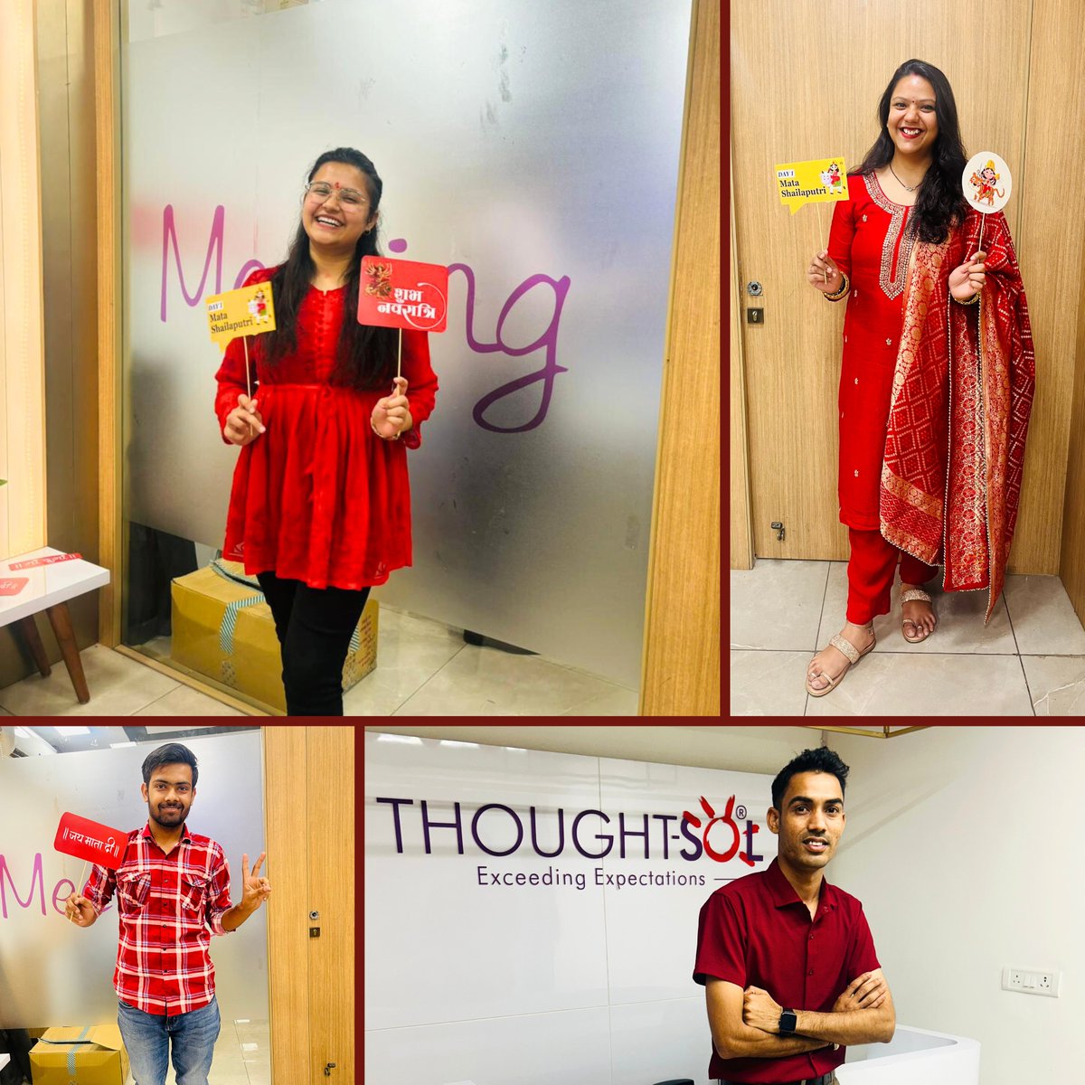ThoughtSolIndia's tweet photo. Today at #ThoughtSol the office was ablaze as the #Festivities began with #NavratriFrameFest infusing the workplace with the vibrant energy of #Navratri.
Check out the glimpses of our #Day1 filled with fun red-extravaganza!
#HappyNavratri #Navratri2024 #NavratriSpecial #JaiMataDi https://t.co/uIciZrSn0s