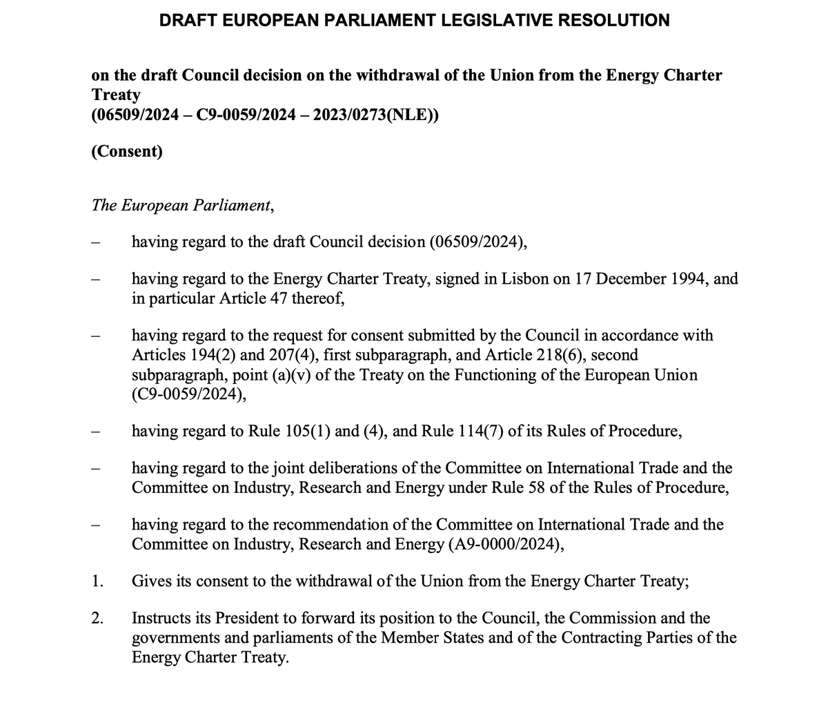 Hoy la Unión Europea dio un paso muy importante en el trámite iniciado para salir del Tratado sobre la Carta Energética (ECT). El ECT es un tratado que permite el ARBITRAJE inversionista-Estado, que es exactamente a lo que Noboa quiere volver, por medio de la pregunta D de la…