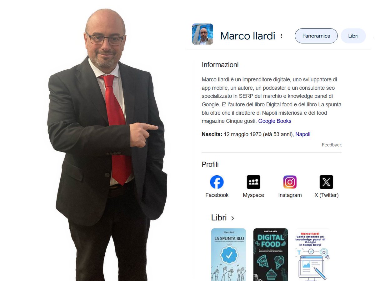 MarcoIlardi's tweet image. Un knowledge panel è un messaggio di Google che dice all&apos;utente che cerca i tuoi servizi io mi fido di questa persona. Se vuoi migliorare la tua reputazione digitale visita il mio sito #knowledgepanel #googlepanel #personalbranding #micropedia rfr.bz/tl6dj7q