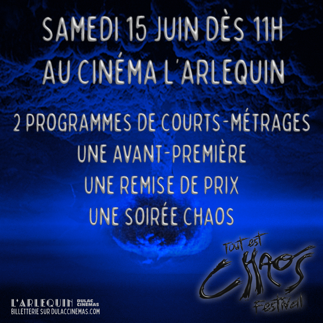 📣 📣 Chaos Reign & @dulaccinemas présentent… 🔥 𝕿𝖔𝖚𝖙 𝖊𝖘𝖙 𝕮𝖍𝖆𝖔𝖘 𝕱𝖊𝖘𝖙𝖎𝖛𝖆𝖑 🔥 📢 APPEL À FILMS 🎬 Si vous souhaitez soumettre votre court-métrage écrivez-nous à appelafilms@dulaccinemas.com ⏳ Deadline : 9 mai Pour en savoir plus : bit.ly/FESTIVALCHAOS