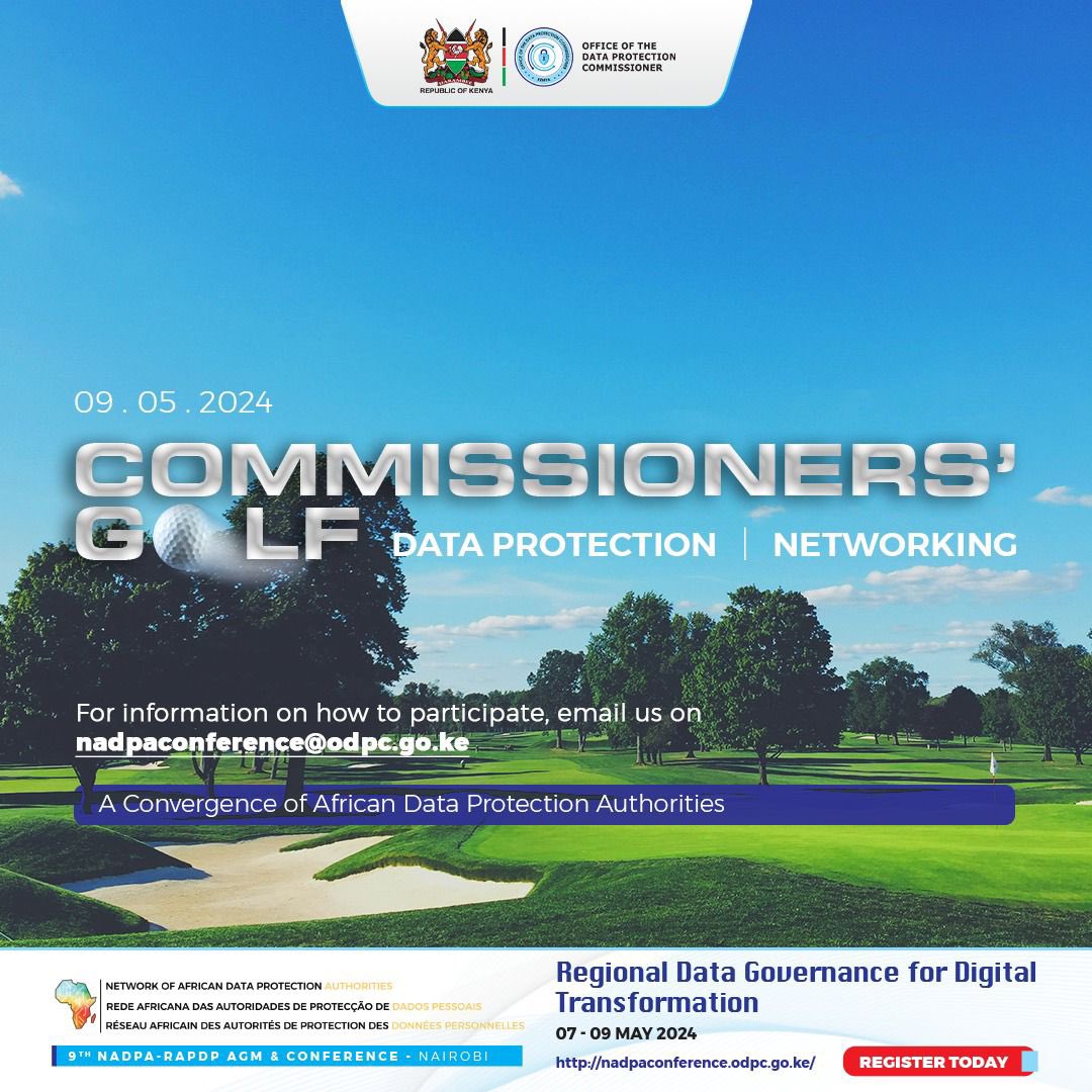 Don't miss the Commissioners' Golf Tournament at Windsor Golf Hotel & Country Club on 9th May 2024 to network with African Data Commissioners. For more information on how to participate and about the NADPA AGM & Conference, email us on: nadpaconference@odpc.go.ke. @NADPA_RAPDP…