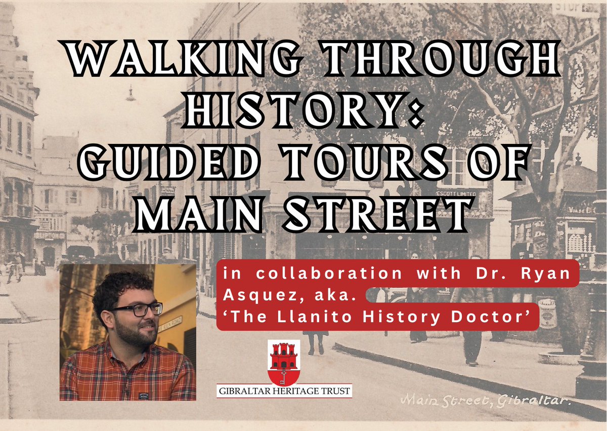 We are teaming up once again with Dr. Ryan Asquez, 'The Llanito History Doctor' for some guided tours of Main Street starting tomorrow Wednesday 10th April at 6pm. Tickets can be purchased in our shop or website. 👉shop.gibraltarheritagetrust.org.gi/index.php?rout…