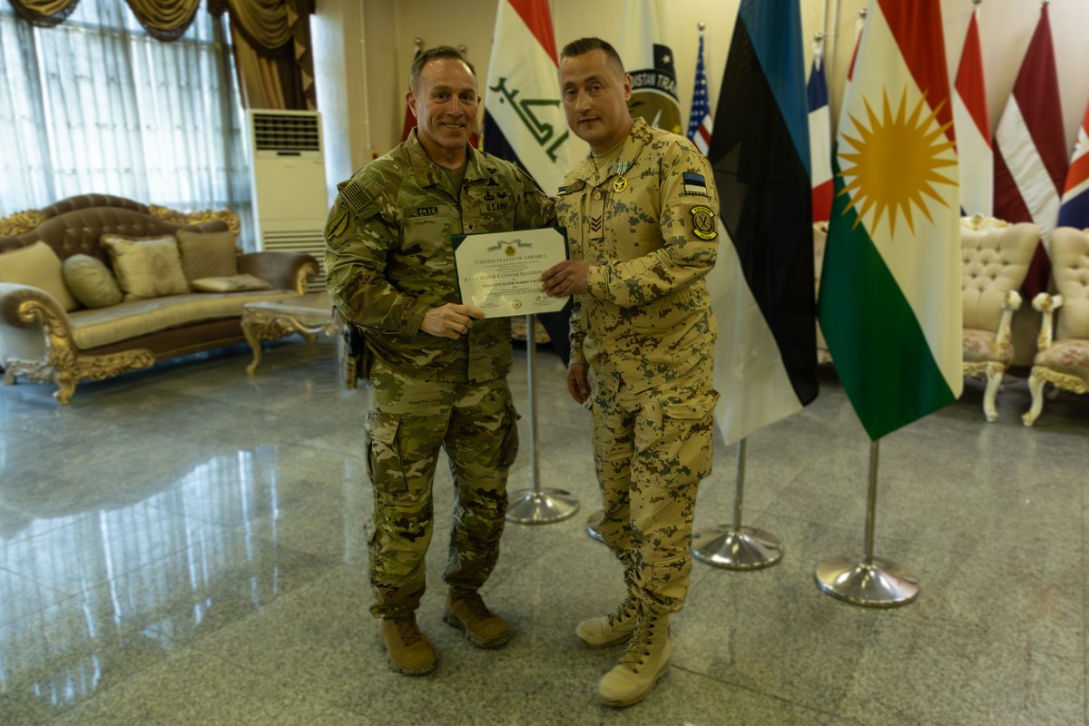 Last week, Master Sergeant Marko Taluste received the Service Medal for his superb contributions to the international military operation @CJTFOIR. During his 10-month service, he contributed to planning, personnel integration, infrastructure, procedures, and strategic advising.