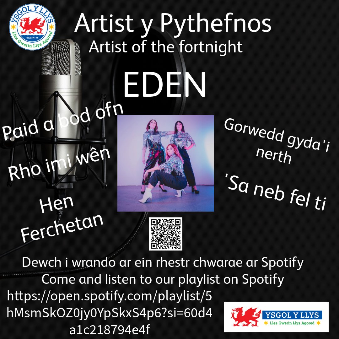 Ein artist y pythefnos yw Eden! Dewch i wrando ar eu caneuon! Our artist of the fortnight is Eden! Come and listen to their songs! @SISirDdinbych @MIDinbych @Miwsig_ #llesgwerinllysagored open.spotify.com/playlist/5hMsm…