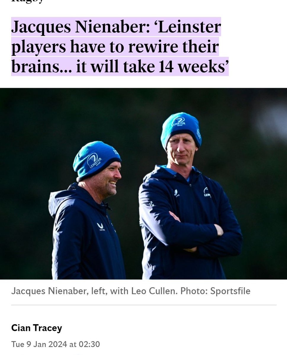 On the 08 Jan 2024, Nienaber said it would take 14 weeks to rewire the brains

That's the 15 April 2024. 

Games on the 13 April 😬

#LEIvSR #LEIvLAR