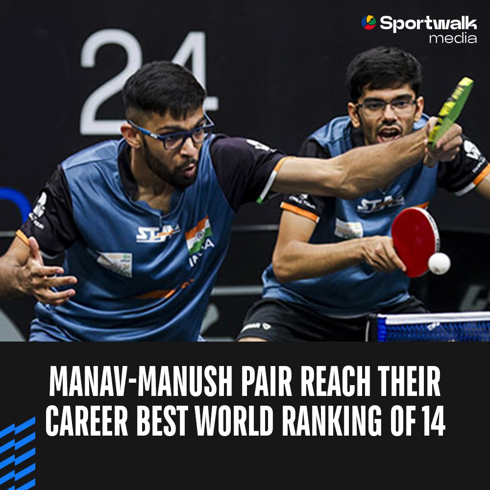 🤩🏓 𝗛𝗨𝗚𝗘 𝗔𝗖𝗛𝗜𝗘𝗩𝗘𝗠𝗘𝗡𝗧! After some breakthrough performances in the WTT Feeder tournaments, the Manav Thakkar-Manush Shah pair achieves their career-best World Ranking in the Men's Doubles category. ➡️ Follow @sportwalkmedia for the latest updates on Indian sports.…