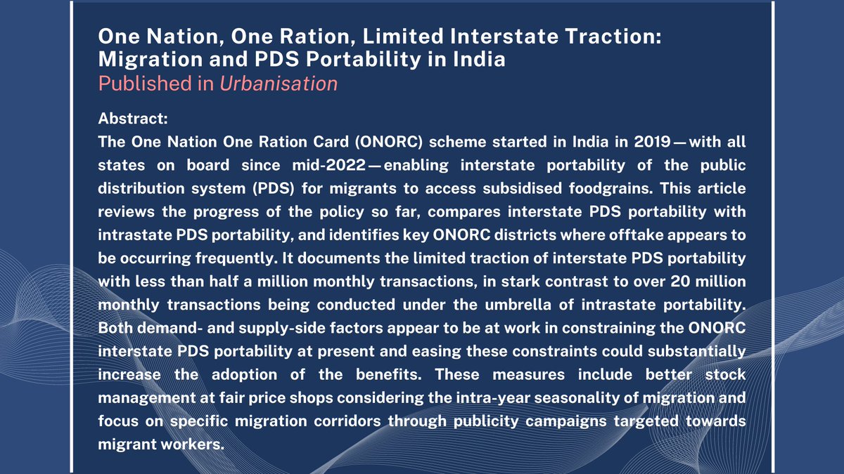 Congratulations Prof. Chinmay Tumbe @ChinmayTumbe & Rahul Kumar Jha (PhD, University of Manchester) @rahulkjha17 in Urbanisation @iihsin! 🔗journals.sagepub.com/doi/10.1177/24… #Econtwitter #migration #research #PDS