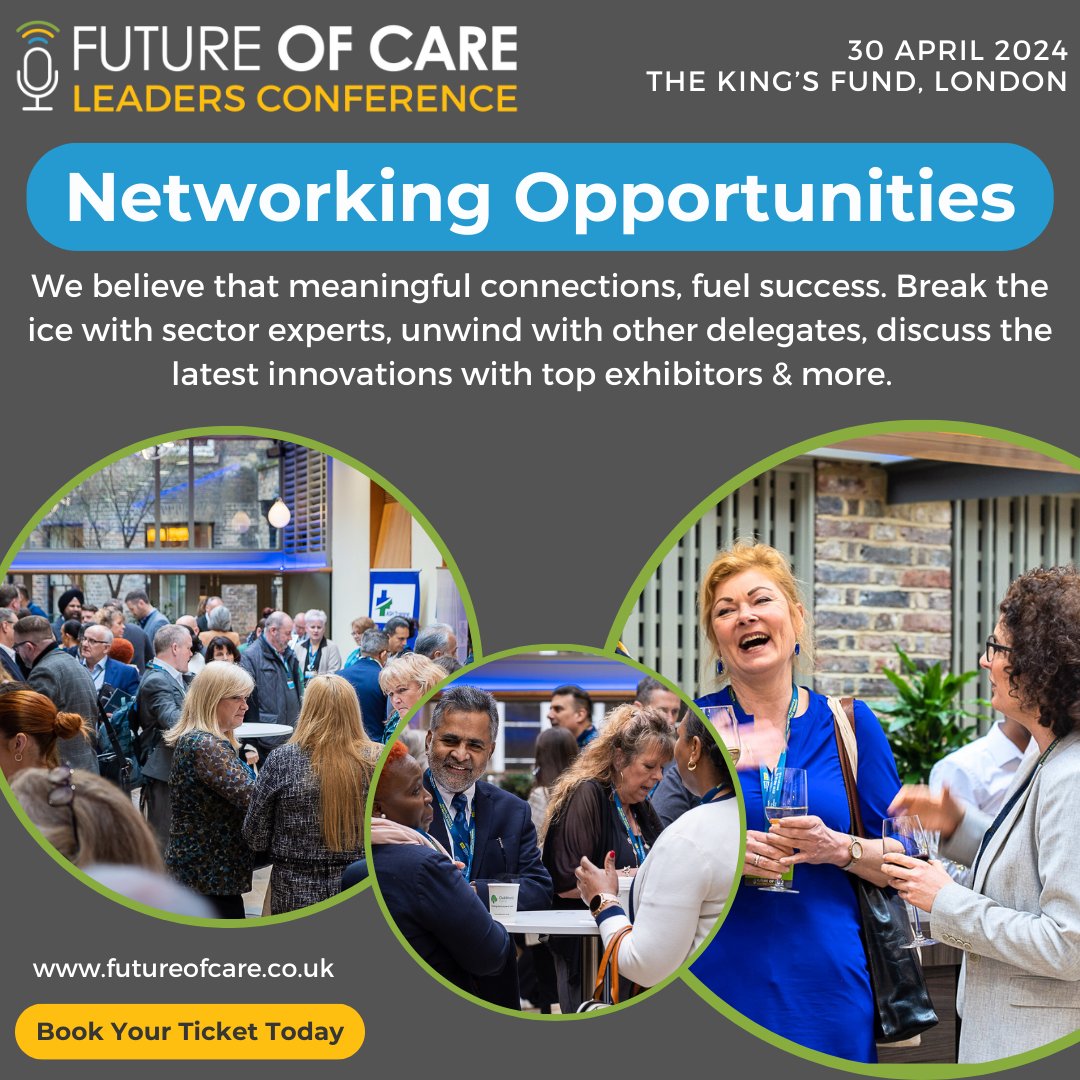 At the #FutureofCare Leaders Conference London 24, their networking breaks are designed to offer you the opportunity to meet sector experts, unwind with other delegates & discuss the latest innovations with exhibitors. Book here: bit.ly/3PjoXWA