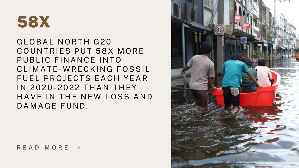 ⚡ NEW⚡Global North G20 countries put 58X more public finance into climate-wrecking fossil fuel projects each year in 2020-2022 than they have in the new #lossanddamage fund. There's no scarcity of public money, it's just flowing to the wrong places! priceofoil.org/public-enemies/