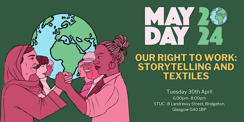 Join us for a storytelling and textiles creative workshop and explore themes of migration and the right to work through fabric and storytelling 🧵🩷 Let's weave our histories together in a powerful display of solidarity 🥰 🖇️eventbrite.co.uk/e/our-right-to… #GlasgowMayDay @GlasgowTUC