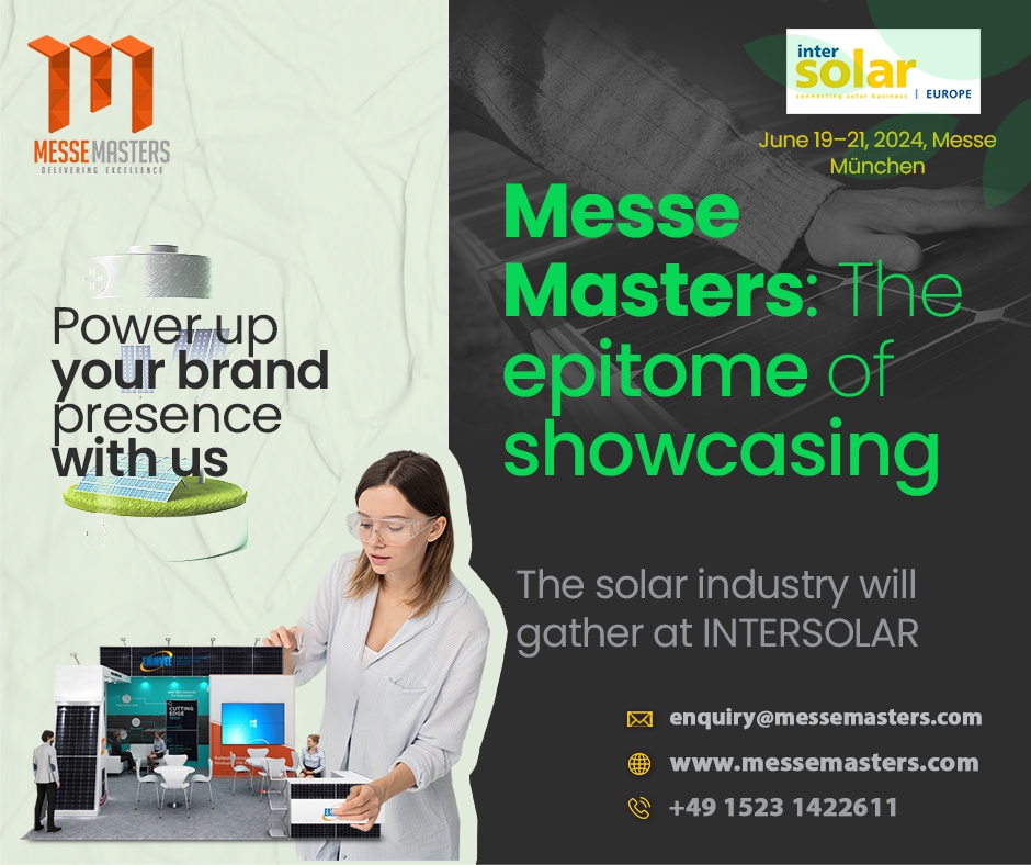 As the name suggests #INTERSOLAR is an exhibition focused on the solar industry that is around the corner. You can excel here with us. Click at messemasters.com to know more about our offerings.
 #Intersolarexhibition #intersolar2024 #exhibition #exhibitionbooth