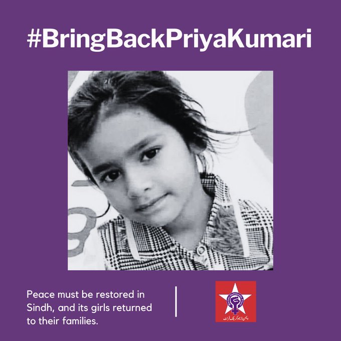 Where is #PriyaKumari? Why is it taking so long for the authorities to recover her? #BringBackPriyaKumari @PPP_Org @sherryrehman @KeshooBai @RVankwani @AuratMarchKHI @SindhuSorath @AseefaBZ @ImaanZHazir