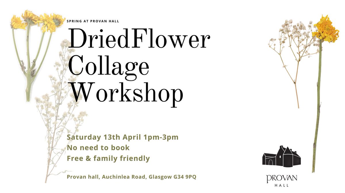 Join our spring themed floral workshop this Saturday and create your own dried flower collage. Drop in with no booking required. #provanhall #easterholidays #glasgowmuseum #getcreative #arts #arty #flowers #spring #floralworkshop #floral