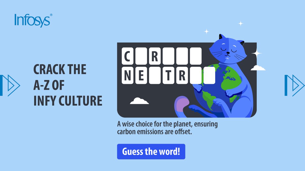 Ready to decode today's word of the day? A term that describes the eventual goal by offsetting carbon emissions. What’s the word? Click here infy.com/4cxIZqo to decode the A-Z of Infy culture. #ForwardWithInfosys #InfyCodeCracker