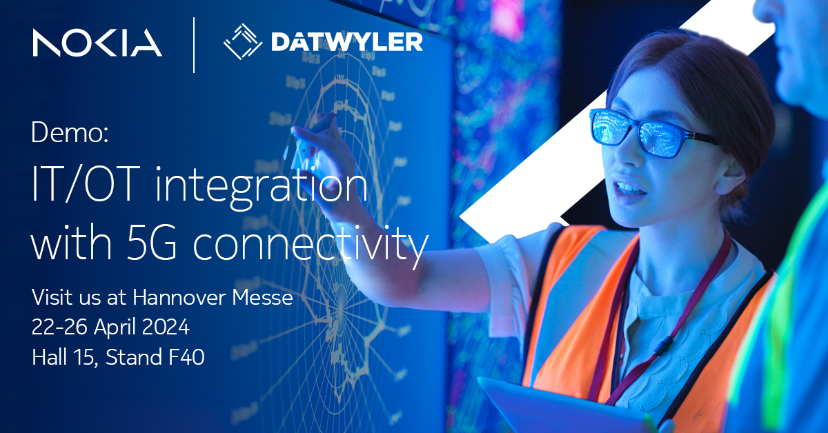 Get a live experience at #HM24! Know how @DatwylerITInfra's robust IT/OT security solutions combined with Nokia's NDAC #5G #privatewireless network provide unrivalled security for connected devices.​ 

We look forward to seeing you in Hall 15, booth F40: nokia.ly/3Ub3lyH