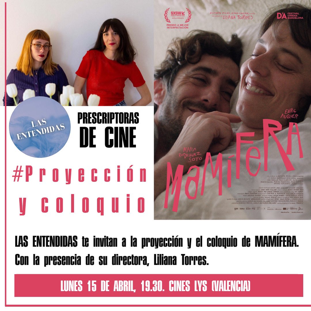 El próximo lunes estaremos en el preestreno de Mamífera junto a su directora, Liliana Torres, en el #CineClubLys. El próximo lunes será mejor que este lunes-martes, ya veréis que sí. ¿Venís? 🫶🏼