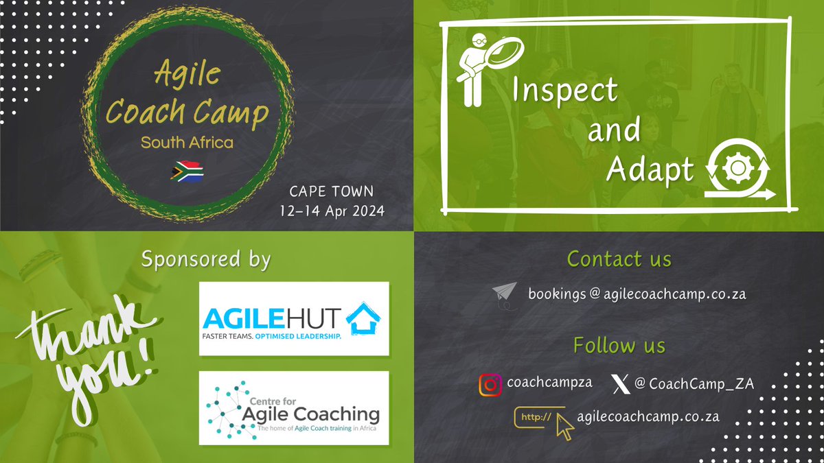 CoachCamp_ZA's tweet photo. Excitement is running high.... only 3 days to Agile Coach Camp CPT2024!!!

The theme for the camp is "Inspect and Adapt". We’ll collectively explore, articulate &amp; quantify the true value of Agile Coaching, and define a future that benefits all—those we serve as well as ourselves. https://t.co/ImPfnOGdyN